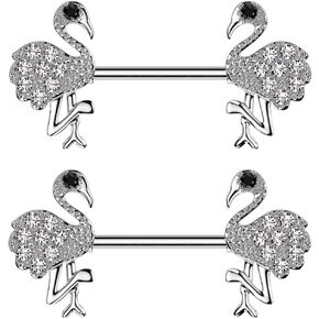 Pierced Owl 14GA 316L Stainless Steel CZ Crystal Flamingo Nipple Barbells, Sold as a Pair