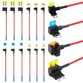 Zhushan 12 Pack 12v Add-a-Circuit Fuse Tap Kit – 4 Types (ATO, ATC, ATM, Apm) with Standard, Mini, Micro2 & Low Profile Fuse Taps for Cars, Trucks, Boats, Rvs – Automotive Circuit Protection