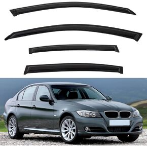 4pcs Front+Rear Smoke Tint Sun/Rain Guard Outside Mount Tape-On Vent Window Visors Compatible with 06-11 BMW E90 3-Series 08-12 M3 4-Door Sedan 323 325 328 330 335 i xdrive xi d