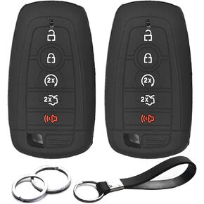 2pcs Compatible with Ford Edge Escape Bronco Expedition Explorer F-150 Lightning F-250 F-350 Super Duty Mustang Lincoln Nautilus Navigator Aviator Black Key Fob Cover Case Key Chain Holder