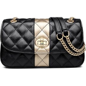 FOXLOVER Quilt Flap Crossbody Bags for Women Leather Shoulder Purse Medium Size Twist Closure Color Combination