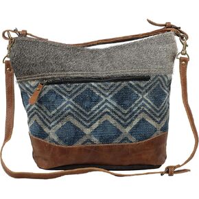 Myra Bag Mid Town Tide Upcycled Canvas & Cowhide Leather Shoulder Bag S-1583
