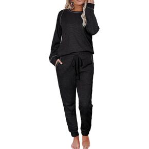 Womens Pajama Sets Waffle Knit 2 Piece Lounge Set Sleepwear Loungewear Pjs Sets Long Sleeve Tops and Pants Fall 2024
