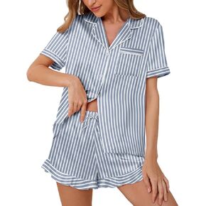 Satin Pajama Set for Women 2 Piece Button Down Short Sleeve Top and Shorts Lounge Set Ruffle Silk Pjs Sleepwear