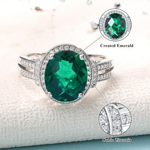 Emerald/Sapphire/Ruby/Tourmaline Rings for Women, 925 Sterling Silver Gemstone Engagement Anniversary Ring Big 6.5-8.5 Carat Birthstone Ring, Size 6 to 10 (Send Gift Box) in Saudi Arabia