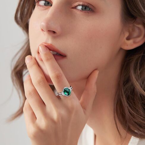 Emerald/Sapphire/Ruby/Tourmaline Rings for Women, 925 Sterling Silver Gemstone Engagement Anniversary Ring Big 6.5-8.5 Carat Birthstone Ring, Size 6 to 10 (Send Gift Box) in Saudi Arabia