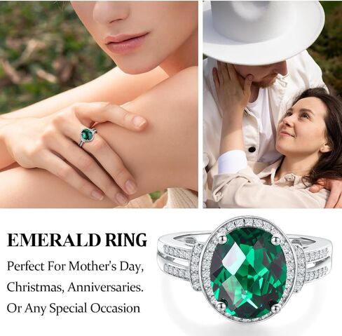 Emerald/Sapphire/Ruby/Tourmaline Rings for Women, 925 Sterling Silver Gemstone Engagement Anniversary Ring Big 6.5-8.5 Carat Birthstone Ring, Size 6 to 10 (Send Gift Box) in Saudi Arabia