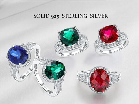 Emerald/Sapphire/Ruby/Tourmaline Rings for Women, 925 Sterling Silver Gemstone Engagement Anniversary Ring Big 6.5-8.5 Carat Birthstone Ring, Size 6 to 10 (Send Gift Box) in Saudi Arabia