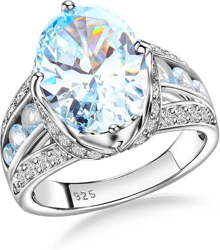 Emerald/Sapphire/Ruby/Tourmaline Rings for Women, 925 Sterling Silver Gemstone Engagement Anniversary Ring Big 6.5-8.5 Carat Birthstone Ring, Size 6 to 10 (Send Gift Box) in Saudi Arabia