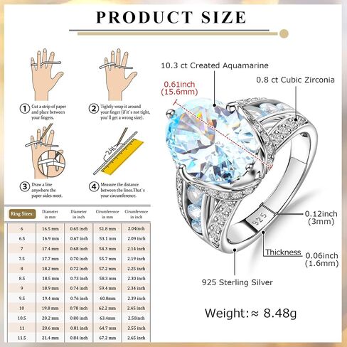 Emerald/Sapphire/Ruby/Tourmaline Rings for Women, 925 Sterling Silver Gemstone Engagement Anniversary Ring Big 6.5-8.5 Carat Birthstone Ring, Size 6 to 10 (Send Gift Box) in Saudi Arabia