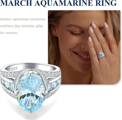 Emerald/Sapphire/Ruby/Tourmaline Rings for Women, 925 Sterling Silver Gemstone Engagement Anniversary Ring Big 6.5-8.5 Carat Birthstone Ring, Size 6 to 10 (Send Gift Box) in Saudi Arabia