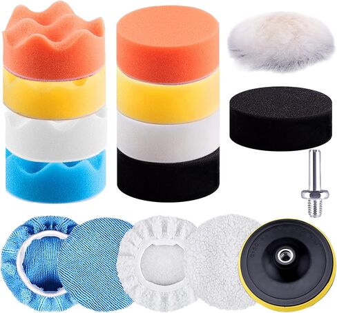 SIQUK 16 Pieces 3 Inch Buffing Pads Foam Polishing Pad Kit Polisher Pads Bonnets Wax Buffer Polish Pads Car Buffer Attachment for Drill in Kuwait