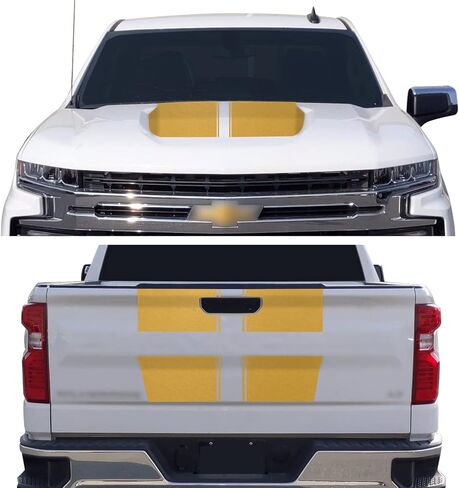 Hood & Tailgate Rally Style Stripes Graphic Overlay Pre Cut Vinyl Decal Compatible with Chevrolet Silverado 1500 2019-2021 - Matte Black in Kuwait
