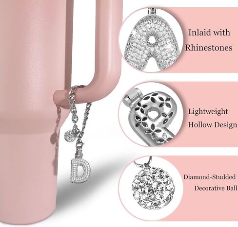 Silver Initial Charm for Stanley Cup- Bubble Letter Charms Accessories for Stanley handle 40 Oz Tumblers Cute Keychain with Diamond Glitter Jewelry Personalized Water Bottle Decorations D in Kuwait
