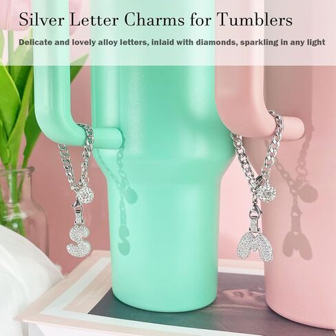 Silver Initial Charm for Stanley Cup- Bubble Letter Charms Accessories for Stanley handle 40 Oz Tumblers Cute Keychain with Diamond Glitter Jewelry Personalized Water Bottle Decorations D in Kuwait
