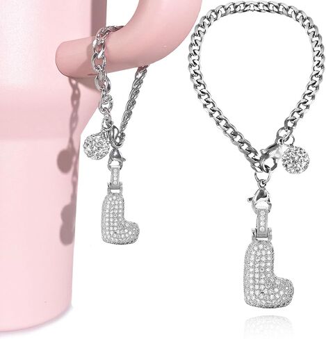 Silver Initial Charm for Stanley Cup- Bubble Letter Charms Accessories for Stanley handle 40 Oz Tumblers Cute Keychain with Diamond Glitter Jewelry Personalized Water Bottle Decorations D in Kuwait