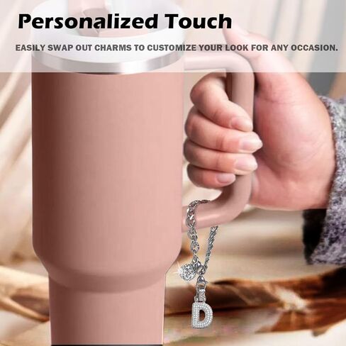 Silver Initial Charm for Stanley Cup- Bubble Letter Charms Accessories for Stanley handle 40 Oz Tumblers Cute Keychain with Diamond Glitter Jewelry Personalized Water Bottle Decorations D in Kuwait
