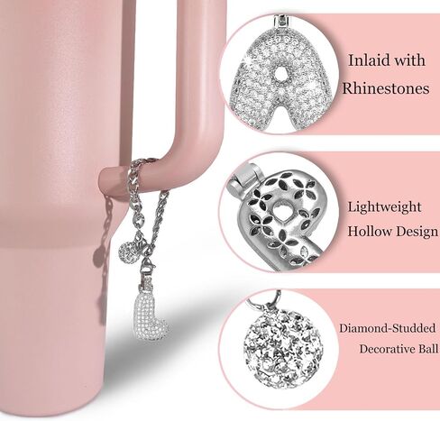 Silver Initial Charm for Stanley Cup- Bubble Letter Charms Accessories for Stanley handle 40 Oz Tumblers Cute Keychain with Diamond Glitter Jewelry Personalized Water Bottle Decorations D in Kuwait