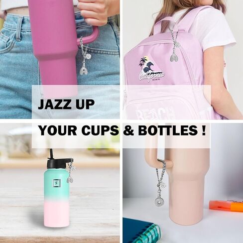 Silver Initial Charm for Stanley Cup- Bubble Letter Charms Accessories for Stanley handle 40 Oz Tumblers Cute Keychain with Diamond Glitter Jewelry Personalized Water Bottle Decorations D in Kuwait