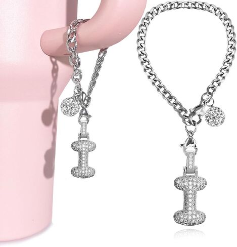 Silver Initial Charm for Stanley Cup- Bubble Letter Charms Accessories for Stanley handle 40 Oz Tumblers Cute Keychain with Diamond Glitter Jewelry Personalized Water Bottle Decorations D in Kuwait