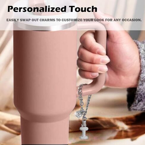 Silver Initial Charm for Stanley Cup- Bubble Letter Charms Accessories for Stanley handle 40 Oz Tumblers Cute Keychain with Diamond Glitter Jewelry Personalized Water Bottle Decorations D in Kuwait