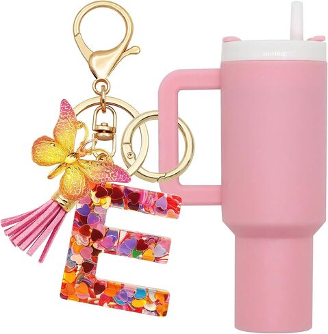 Mini Tumbler Keychain Cute Stanley Cup Charms For Backpack Initial Letter Fashion Tassel Butterfly Pendant Keychain For Women in Kuwait