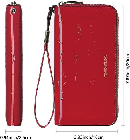 Fashion RFID leather wallet, women's hand-held bag, credit card clip bag, women's casual long large capacity coin purse, women's zipper multi card slot long wallet (Red) in Saudi Arabia
