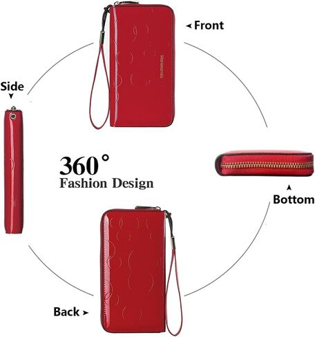 Fashion RFID leather wallet, women's hand-held bag, credit card clip bag, women's casual long large capacity coin purse, women's zipper multi card slot long wallet (Red) in Saudi Arabia