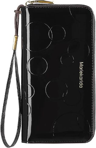Fashion RFID leather wallet, women's hand-held bag, credit card clip bag, women's casual long large capacity coin purse, women's zipper multi card slot long wallet (Red) in Saudi Arabia