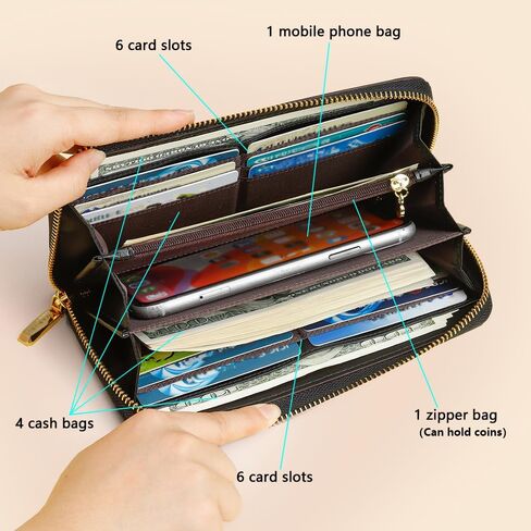 Fashion RFID leather wallet, women's hand-held bag, credit card clip bag, women's casual long large capacity coin purse, women's zipper multi card slot long wallet (Red) in Saudi Arabia