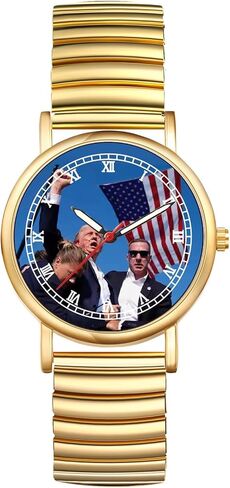 JewelryWe Men Women Elastic Watches: Round Analog Trump Dial Quartz Watch Gold Silver Plated Stretch Band Wristwatch for Christmas in Saudi Arabia