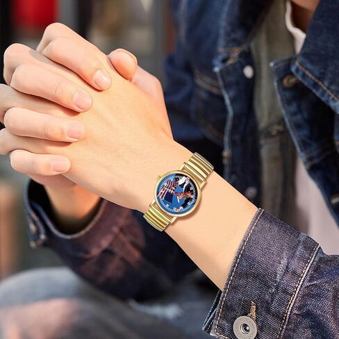 JewelryWe Men Women Elastic Watches: Round Analog Trump Dial Quartz Watch Gold Silver Plated Stretch Band Wristwatch for Christmas in Saudi Arabia