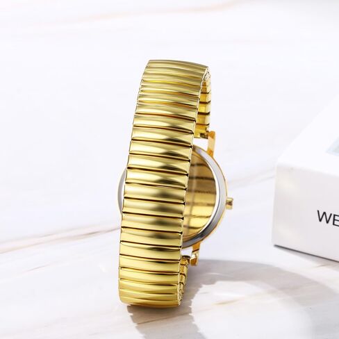 JewelryWe Men Women Elastic Watches: Round Analog Trump Dial Quartz Watch Gold Silver Plated Stretch Band Wristwatch for Christmas in Saudi Arabia