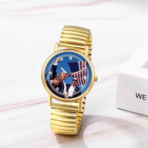 JewelryWe Men Women Elastic Watches: Round Analog Trump Dial Quartz Watch Gold Silver Plated Stretch Band Wristwatch for Christmas in Saudi Arabia
