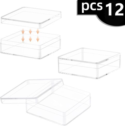 صندوق أكريليك، صندوق أكريليك صغير شفاف 24 عبوة 2.4 × 2.4 × 0.79 بوصة دقيقة من حاويات بلاستيكية مربعة من البلاستيك الأكريليك الشفاف، مكعب مربع من البلاستيك مع غطاء لحبوب الحلوى، خرز مجوهرات صغير، عملات معدنية in Kuwait