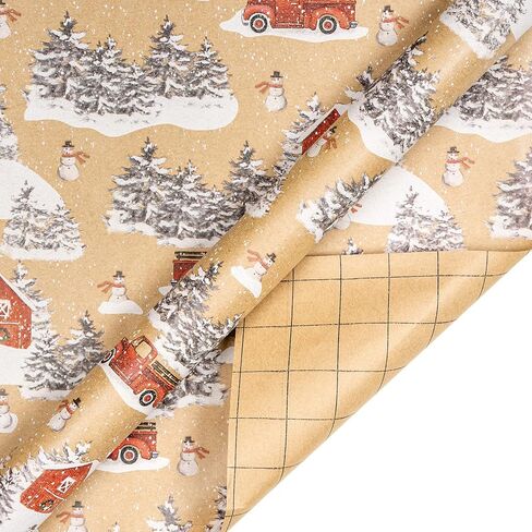 RUSPEPA Christmas Wrapping Paper, Kraft Paper - Deer, Snowflake and Plaid Style Designs - 4 Rolls - 30 inches x 10 feet per Roll in Kuwait