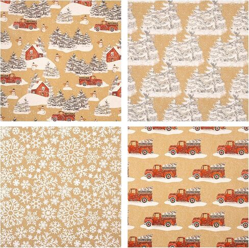 RUSPEPA Christmas Wrapping Paper, Kraft Paper - Deer, Snowflake and Plaid Style Designs - 4 Rolls - 30 inches x 10 feet per Roll in Kuwait