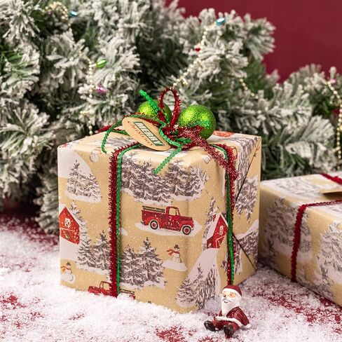 RUSPEPA Christmas Wrapping Paper, Kraft Paper - Deer, Snowflake and Plaid Style Designs - 4 Rolls - 30 inches x 10 feet per Roll in Kuwait
