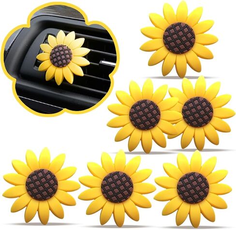 Sunflower Car Air Freshener Vent Clip - Dashboard Air Conditioning Outlet Clip Charm Car Interior Decorations - Cute Sunflower Car Accessories Air Freshener Decor Present for Women (2PCS) in Saudi Arabia