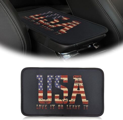 وسادة غطاء مسند ذراع وحدة التحكم المركزية، واقي غطاء صندوق مقعد مسند ذراع السيارة ذو العلم الأمريكي العالمي، إكسسوارات ديكور مريحة للسيارة تناسب معظم السيارات والمركبات وسيارات الدفع الرباعي (العلم الأمريكي الأسود) in Kuwait