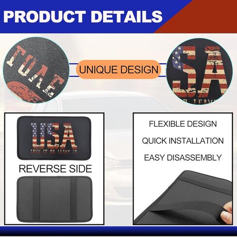 وسادة غطاء مسند ذراع وحدة التحكم المركزية، واقي غطاء صندوق مقعد مسند ذراع السيارة ذو العلم الأمريكي العالمي، إكسسوارات ديكور مريحة للسيارة تناسب معظم السيارات والمركبات وسيارات الدفع الرباعي (العلم الأمريكي الأسود) in Kuwait