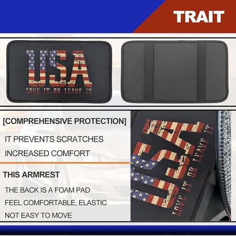 وسادة غطاء مسند ذراع وحدة التحكم المركزية، واقي غطاء صندوق مقعد مسند ذراع السيارة ذو العلم الأمريكي العالمي، إكسسوارات ديكور مريحة للسيارة تناسب معظم السيارات والمركبات وسيارات الدفع الرباعي (العلم الأمريكي الأسود) in Kuwait