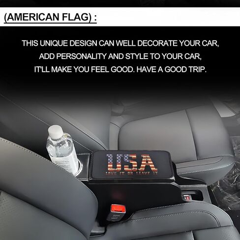 وسادة غطاء مسند ذراع وحدة التحكم المركزية، واقي غطاء صندوق مقعد مسند ذراع السيارة ذو العلم الأمريكي العالمي، إكسسوارات ديكور مريحة للسيارة تناسب معظم السيارات والمركبات وسيارات الدفع الرباعي (العلم الأمريكي الأسود) in Kuwait