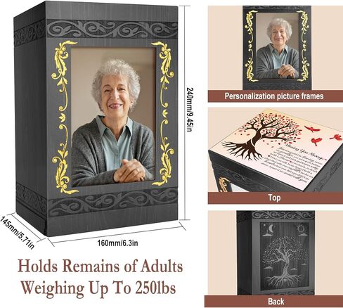 Cremation Urn for Ashes for Women, Human Urn for Ashes Adult Male or Female, Wooden Picture Frame Urns Box and Casket for Ashes Men Women Child, Burial Funeral Urns for Ashes, Holds Up to 250 LBS in Saudi Arabia