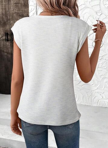 SHEWIN Summer Tops for Women Casual Crew Neck Waffle Knit Cap Sleeve Shirts Tank Top in Saudi Arabia