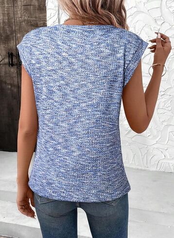 SHEWIN Summer Tops for Women Casual Crew Neck Waffle Knit Cap Sleeve Shirts Tank Top in Saudi Arabia