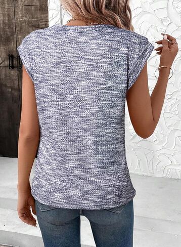 SHEWIN Summer Tops for Women Casual Crew Neck Waffle Knit Cap Sleeve Shirts Tank Top in Saudi Arabia