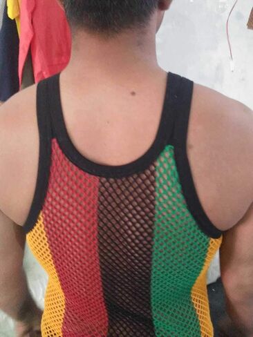 100% Cotton Rasta String Vest Workout Mens Tank Tops Mesh Fishnet Shirts Fitted Striped Mens Sport Tank Jamaican Marina in Saudi Arabia