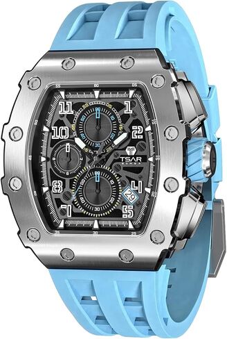 TSAR BOMBA Watches Men Luxury Square Mens Watch Chronograph 50M Waterproof Sapphire Glass Japan Quartz Movement TMI VK67 Silicone Strap Classic Tonneau Design Luminous Calendar Wrist Watches in Saudi Arabia