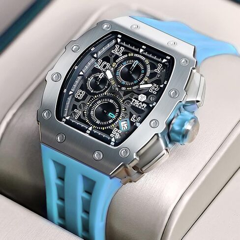 TSAR BOMBA Watches Men Luxury Square Mens Watch Chronograph 50M Waterproof Sapphire Glass Japan Quartz Movement TMI VK67 Silicone Strap Classic Tonneau Design Luminous Calendar Wrist Watches in Saudi Arabia